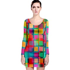 Plaid Line Color Rainbow Red Orange Blue Chevron Long Sleeve Bodycon Dress