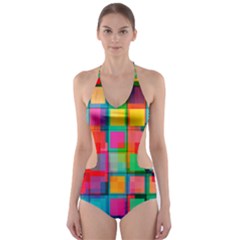 Plaid Line Color Rainbow Red Orange Blue Chevron Cut-out One Piece Swimsuit by Mariart