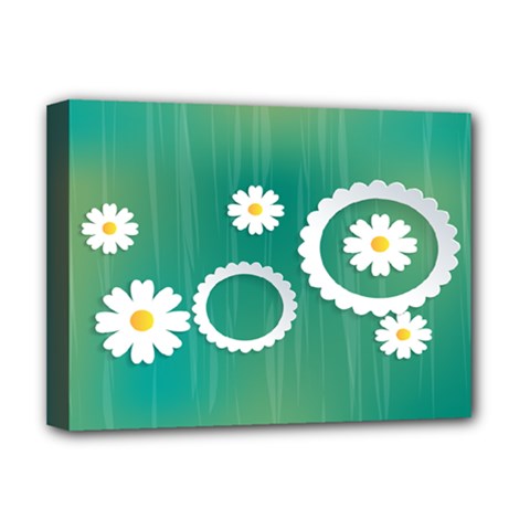 Sunflower Sakura Flower Floral Circle Green Deluxe Canvas 16  X 12   by Mariart