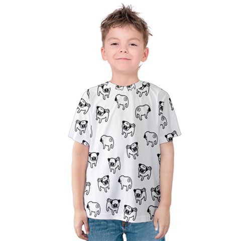 Pug Dog Pattern Kids  Cotton Tee by Valentinaart