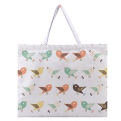 Assorted Birds Pattern Zipper Large Tote Bag by linceazul