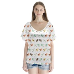 Assorted Birds Pattern Flutter Sleeve Top by linceazul