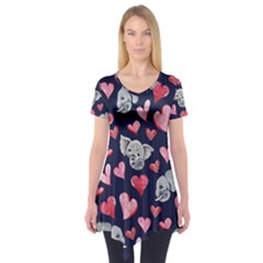 Elephant Lover Hearts Elephants Short Sleeve Tunic  by BubbSnugg