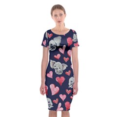 Elephant Lover Hearts Elephants Classic Short Sleeve Midi Dress by BubbSnugg