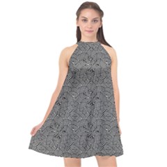 Modern Intricate Optical Pattern Halter Neckline Chiffon Dress  by dflcprintsclothing