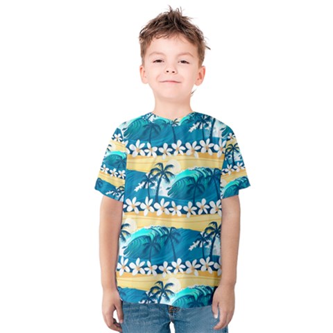 Tropical Surfing Palm Tree Kids  Cotton Tee by pushu