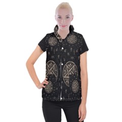 Witchcraft Symbols  Women s Button Up Puffer Vest by Valentinaart