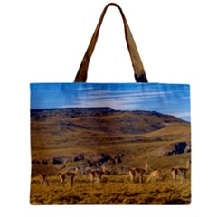 Group Of Vicunas At Patagonian Landscape, Argentina Medium Tote Bag by dflcprints