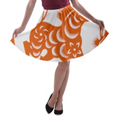 Chinese Zodiac Horoscope Horse Zhorse Star Orangeicon A-line Skater Skirt by Mariart