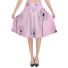 Flower Back Pink Sun Fly Flared Midi Skirt by Mariart