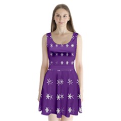 Purple Flower Floral Star White Split Back Mini Dress  by Mariart