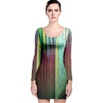 Screen Shot Line Vertical Rainbow Long Sleeve Velvet Bodycon Dress