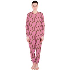 Horse Shoes Iron Pink Brown Onepiece Jumpsuit (ladies)  by Mariart