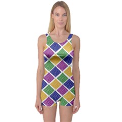 African Illutrations Plaid Color Rainbow Blue Green Yellow Purple White Line Chevron Wave Polkadot One Piece Boyleg Swimsuit by Mariart