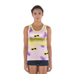 I Can Purple Face Smile Mask Tree Yellow Women s Sport Tank Top  by Mariart