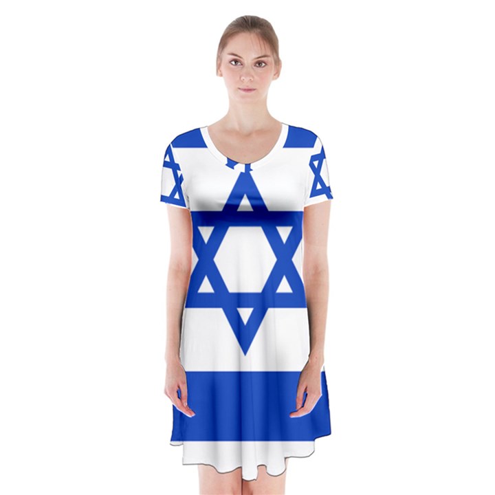 Flag of Israel Short Sleeve V-neck Flare Dress