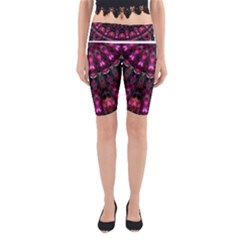 Pink Vortex Half Kaleidoscope  Yoga Cropped Leggings by KirstenStar