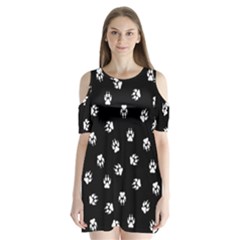 Footprints Dog White Black Shoulder Cutout Velvet  One Piece by EDDArt