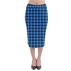 Lumberjack Fabric Pattern Blue Black Velvet Midi Pencil Skirt by EDDArt