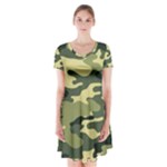 Camouflage Camo Pattern Short Sleeve V-neck Flare Dress