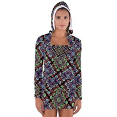 Colorful Floral Collage Pattern Women s Long Sleeve Hooded T-shirt by dflcprintsclothing