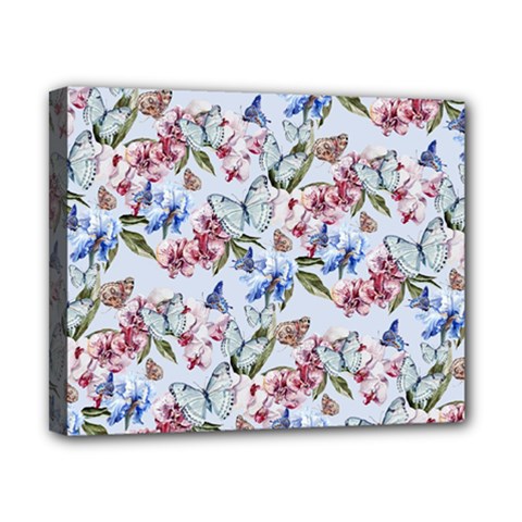 Watercolor Flowers Butterflies Pattern Blue Red Canvas 10  X 8  by EDDArt