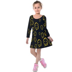 Face Smile Bored Mask Yellow Black Kids  Long Sleeve Velvet Dress by Mariart