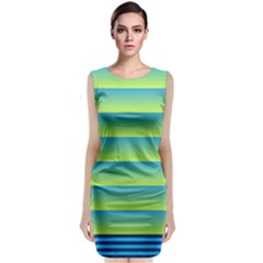 Line Horizontal Green Blue Yellow Light Wave Chevron Sleeveless Velvet Midi Dress by Mariart