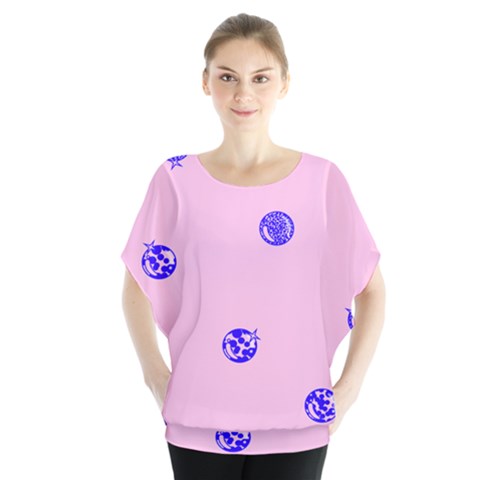 Star Space Balloon Moon Blue Pink Circle Round Polkadot Blouse by Mariart