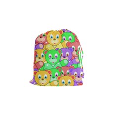 Cute Cartoon Crowd Of Colourful Kids Bears Drawstring Pouches (small) 