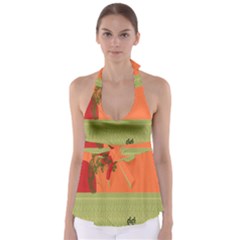 Sunset Orange Green Tree Sun Red Polka Babydoll Tankini Top by Mariart