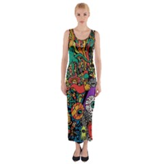 Monsters Colorful Doodle Fitted Maxi Dress