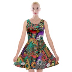 Monsters Colorful Doodle Velvet Skater Dress by Nexatart