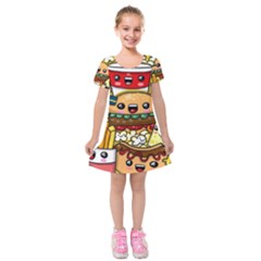 Cute Food Wallpaper Picture Kids  Short Sleeve Velvet Dress by Nexatart