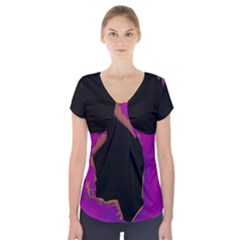 Buffalo Fractal Black Purple Space Short Sleeve Front Detail Top by Mariart