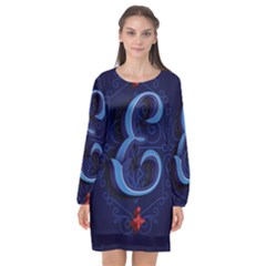 Marquis Love Dope Lettering Blue Red Alphabet E Long Sleeve Chiffon Shift Dress  by Mariart