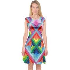 Rainbow Chem Trails Capsleeve Midi Dress by Nexatart