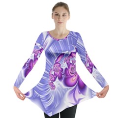 Space Stone Purple Silver Wave Chevron Long Sleeve Tunic  by Mariart