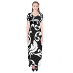 Black And White Floral Patterns Short Sleeve Maxi Dress