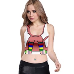 Cartoon Cat In Rainbow Socks Racer Back Crop Top