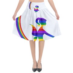 Rainbow Fairy Relaxing On The Rainbow Crescent Moon Flared Midi Skirt by Nexatart