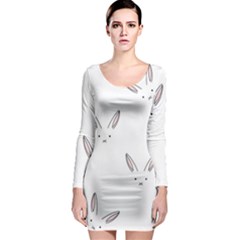 Bunny Line Rabbit Face Animals White Pink Long Sleeve Bodycon Dress by Mariart