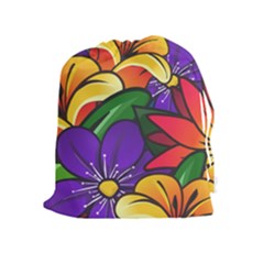 Bright Flowers Floral Sunflower Purple Orange Greeb Red Star Drawstring Pouches (extra Large) by Mariart