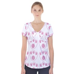Rabbit Feet Paw Pink Foot Animals Short Sleeve Front Detail Top by Mariart