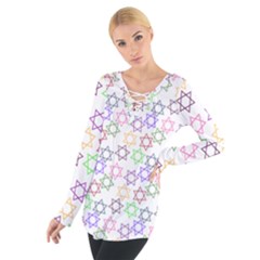 Star Space Color Rainbow Pink Purple Green Yellow Light Neons Women s Tie Up Tee by Mariart