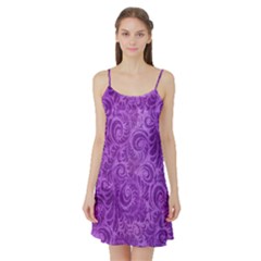 Purple Romantic Flower Pattern Denim Satin Night Slip by Ivana