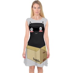 Black Cat In A Box Capsleeve Midi Dress by Catifornia