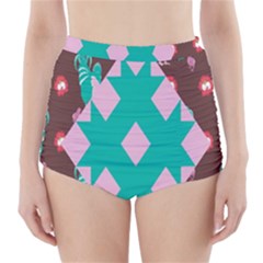 Animals Rooster Hens Chicks Chickens Plaid Star Flower Floral Sunflower High-waisted Bikini Bottoms by Mariart