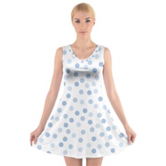 Bubble Balloon Circle Polka Blue V-neck Sleeveless Skater Dress by Mariart