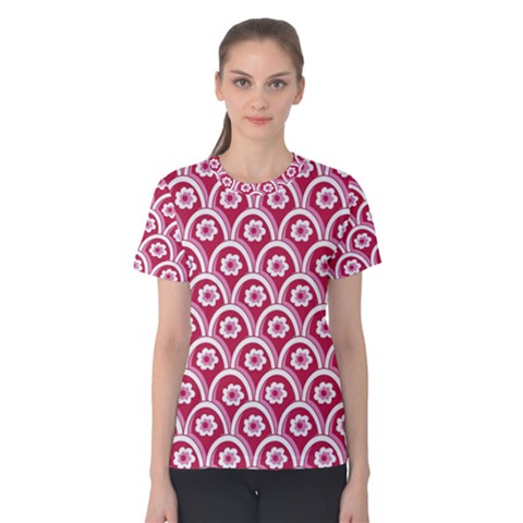 Botanical Gardens Sunflower Red White Circle Women s Cotton Tee by Mariart